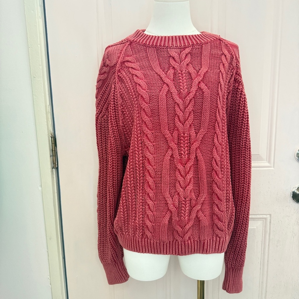 Free People faded red Cable Knit Sweater
